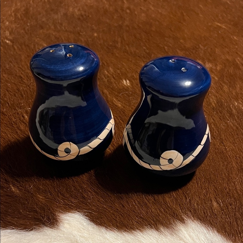 KIC Hand painted Salt And Pepper Shakers Rope Dark Blue